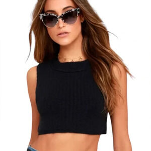 BP Nordstrom Cropped Rib Knit Sweater Top Vest Black Size M NWT